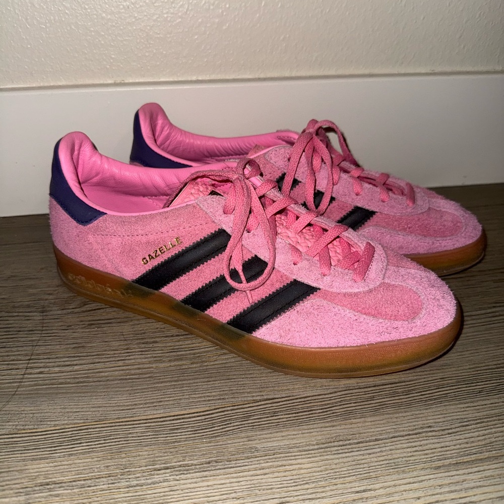 Adidas Women's Pink and Black Gazelle Sneakers